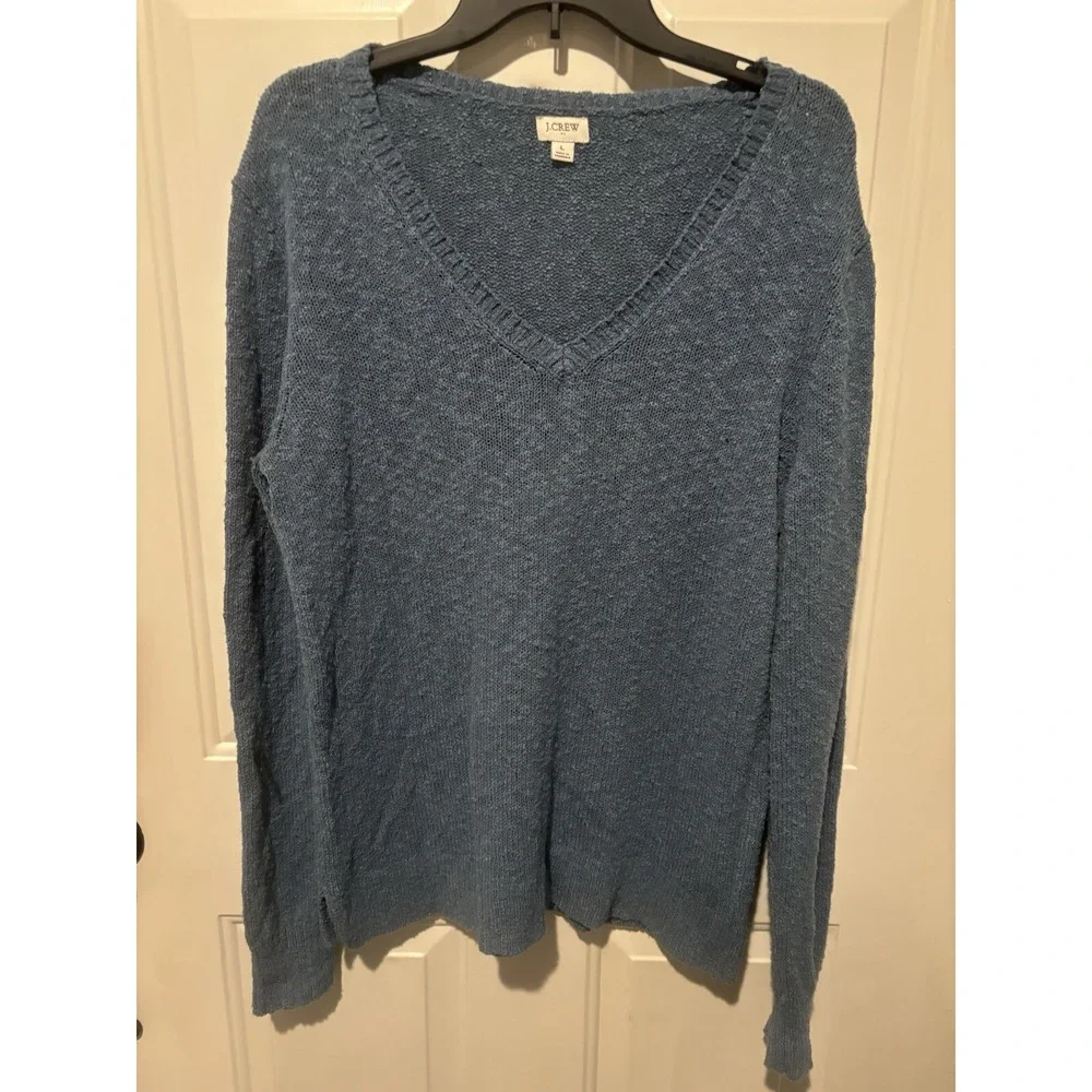 J Crew Sweater Mens Large Blue Slim Fit Cotton V Neck Preppy‎ Classic